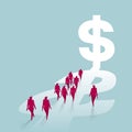 A group of people walked toward the dollar sign. Royalty Free Stock Photo